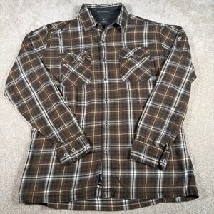Kuhl Metal Button Long Sleeve Flannel Shirt Mens Medium Brown Plaid Soft Outdoor